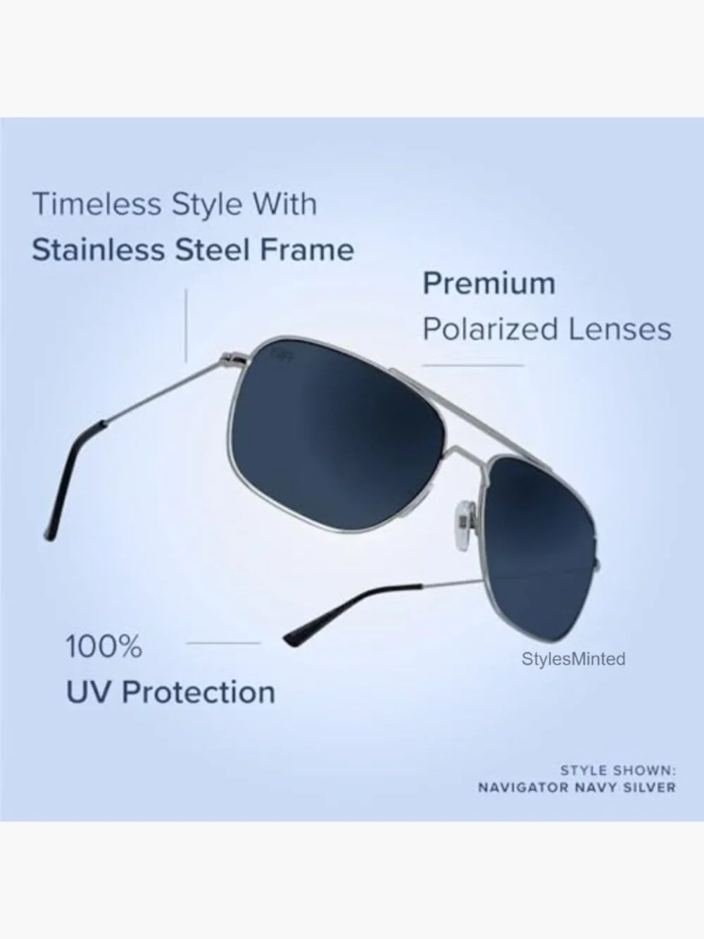 Stainless Steel Polarized Navigator Sunglasses with UV Protection